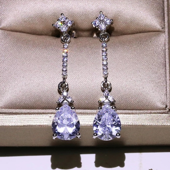 Exquisite .925 Sterling Silver CZ Dangling Earring - Picture 4 of 7